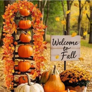 2Pk 6’ Each Artificial Fall Garland Leaves Faux Autumn Mantel Table Decor NEW